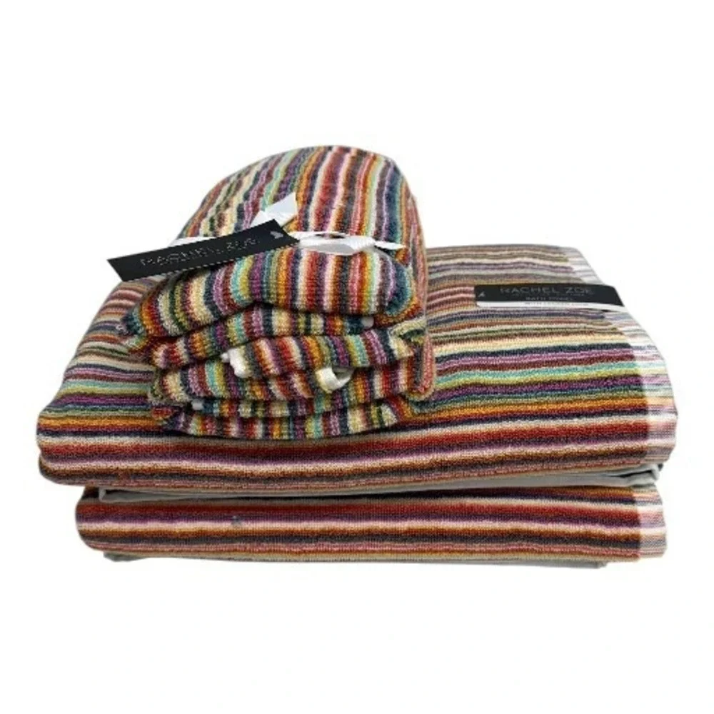 Rachel Zoe 4 piece Striped Rainbow Towel Set 2 Bath Towels 2 Hand Towels NWT
